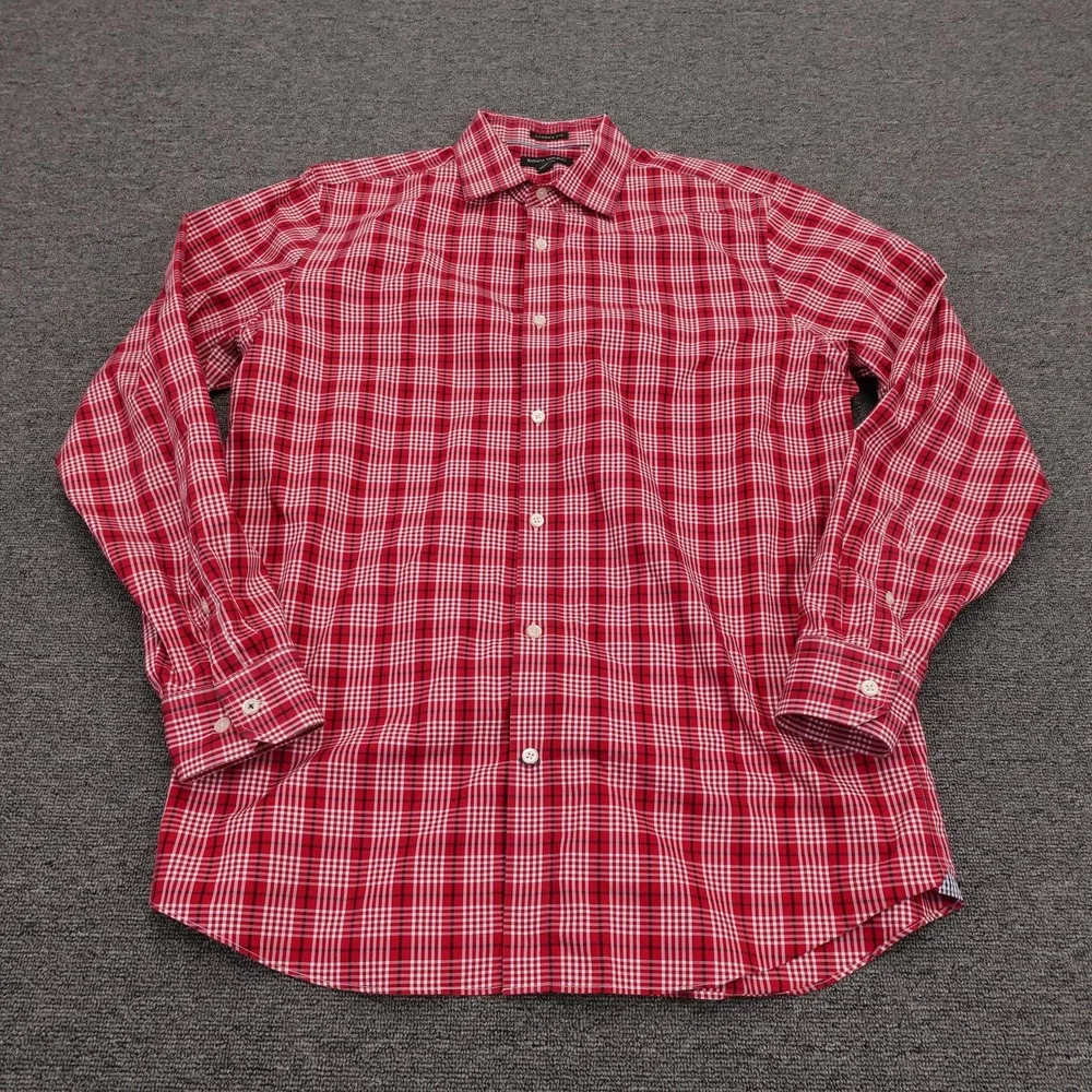 Banana Republic Shirt Mens Large Red Plaid Camden Fit Non-Iron Long Sleeve